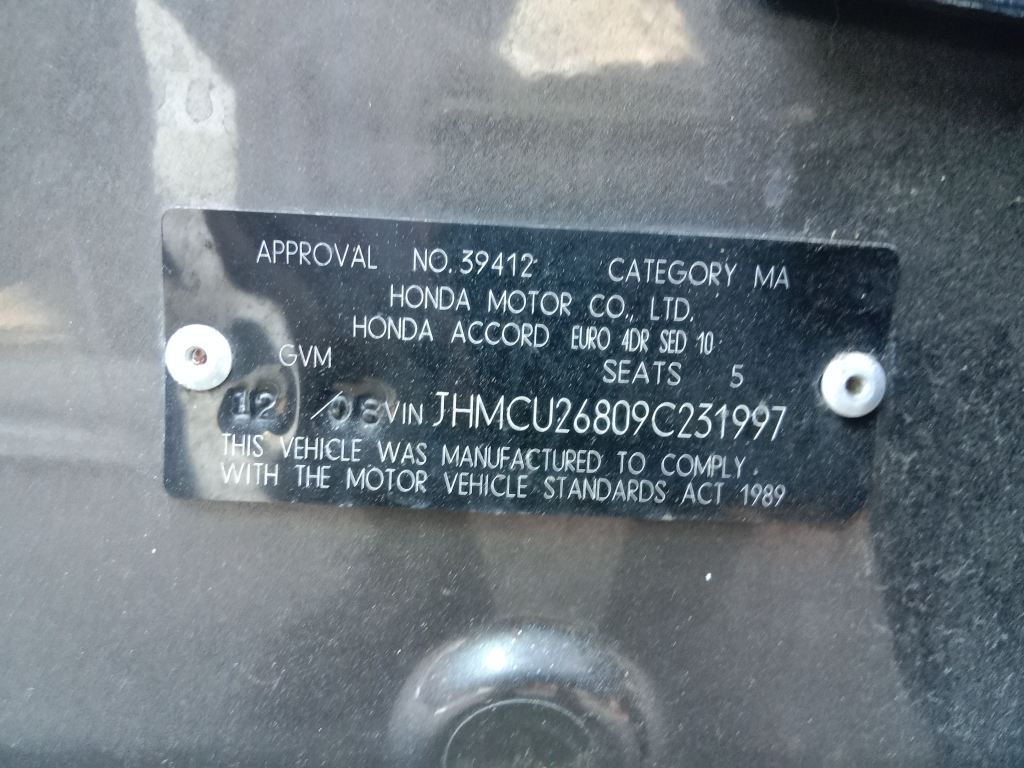 Honda Accord euro 2009 Grey Wrecking