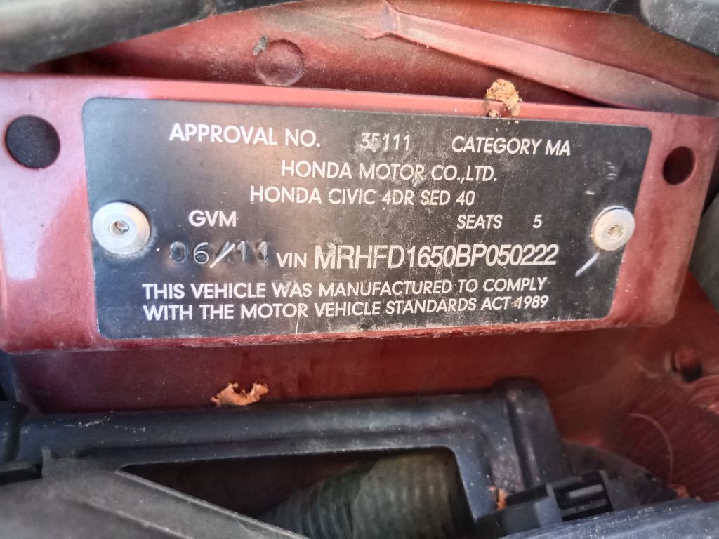 Honda Civic 2010 orange Wrecking