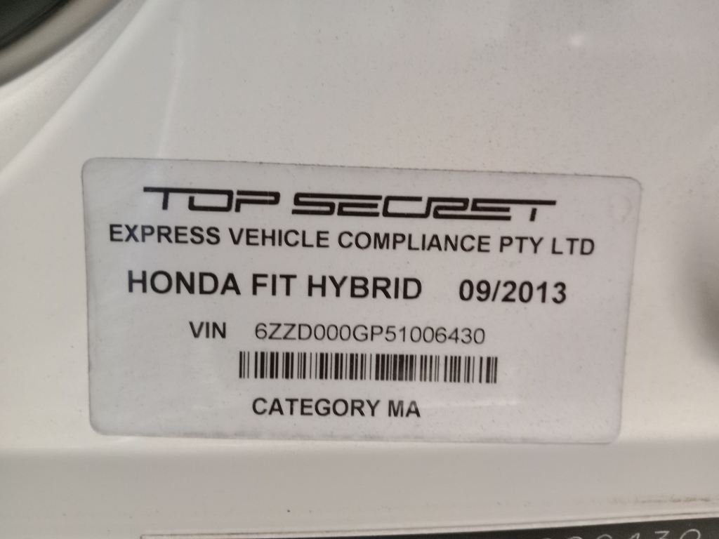 Honda Fit Hybrid 2013 White Wrecking
