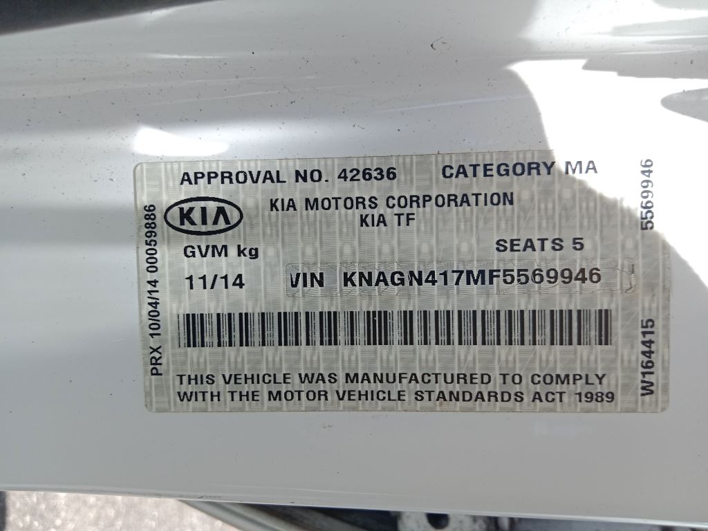 KIA Optima 2014 White Wrecking