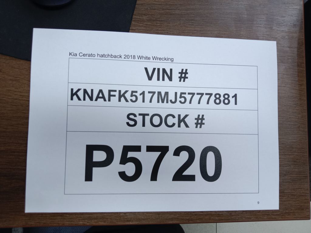 Kia Cerato hatchback 2018 White Wrecking