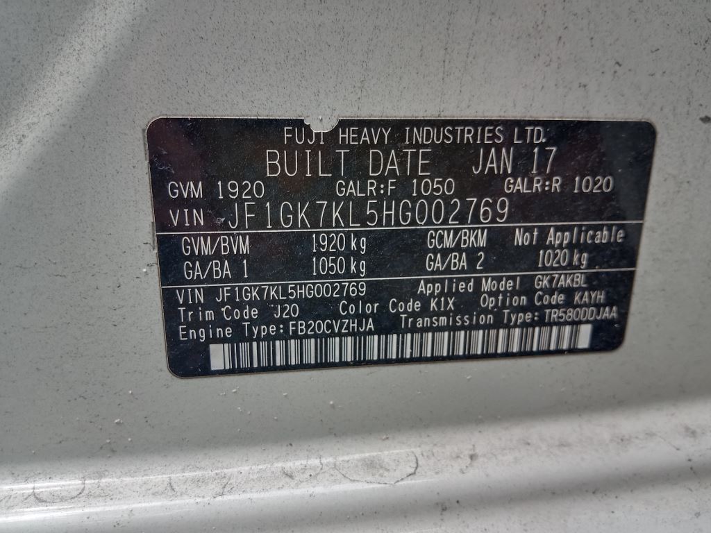 Subaru Impreza 2017 White Wrecking