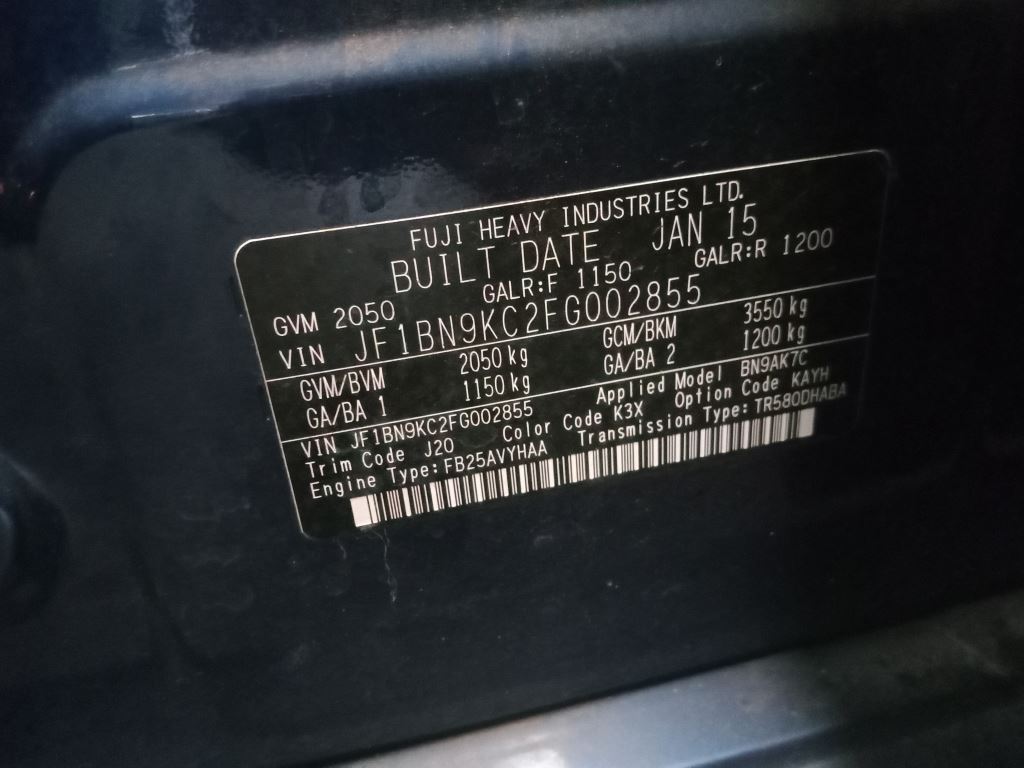 Subaru Liberty 2015 Blue Wrecking