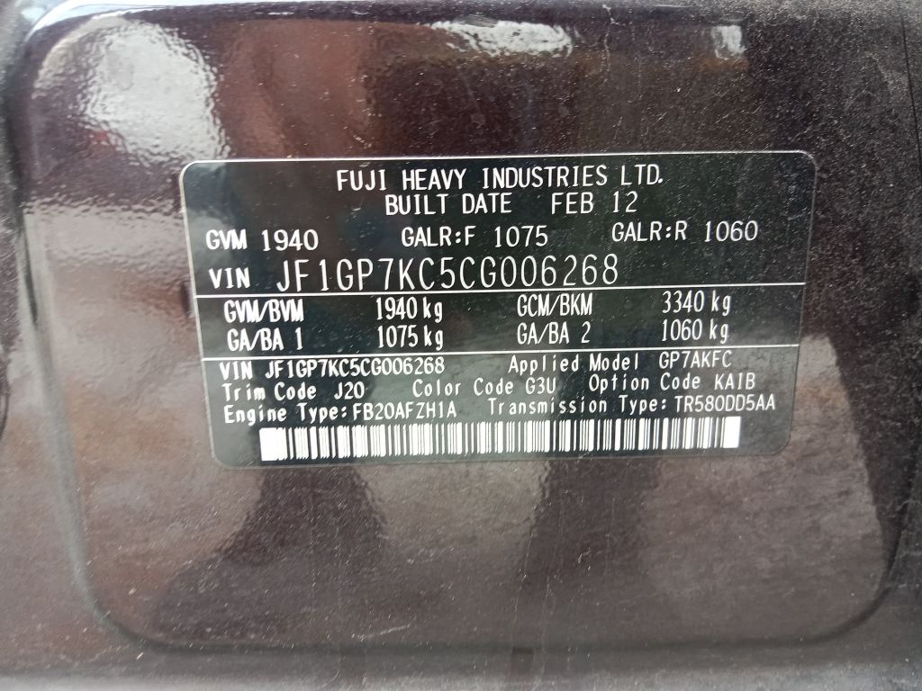Subaru XV 2012 Maroon Wrecking