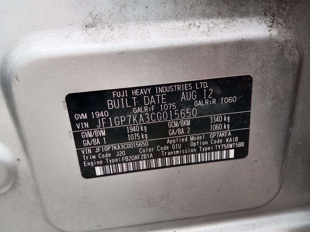 Subaru XV 2012 Silver Wrecking
