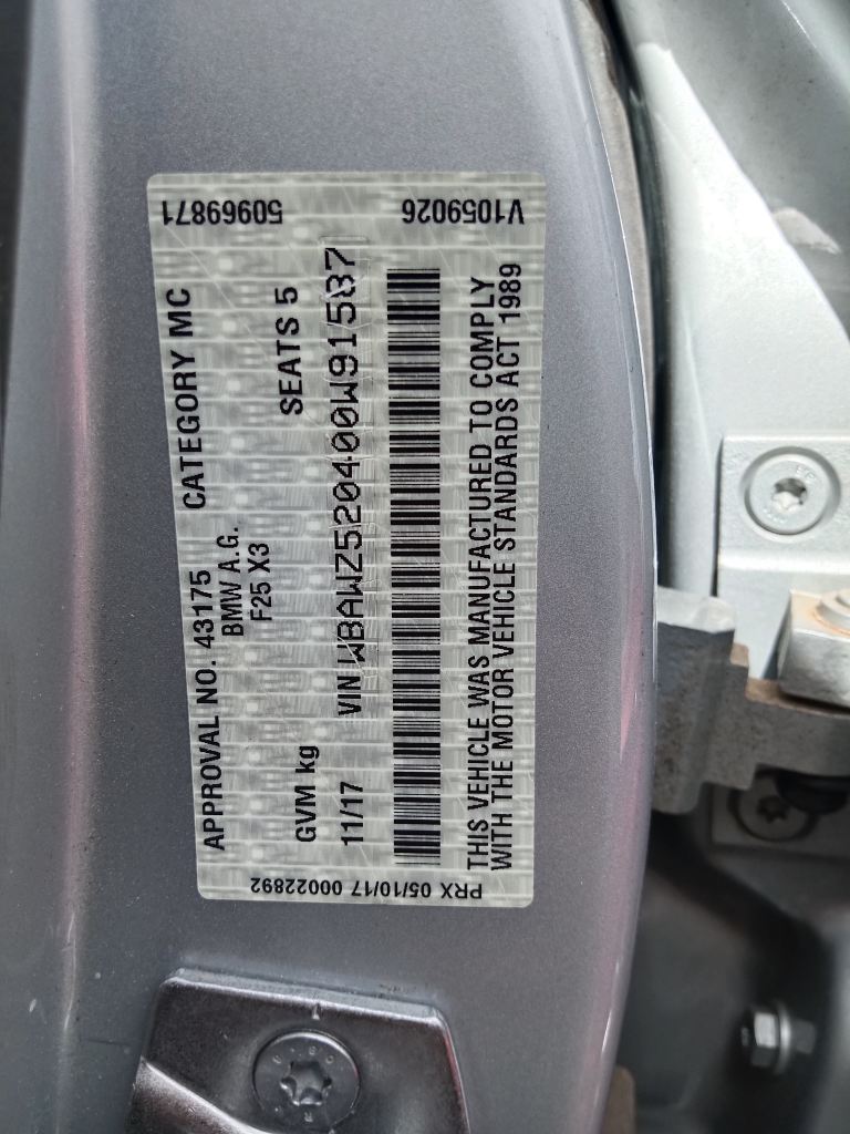 BMW X3 2017 Silver Wrecking